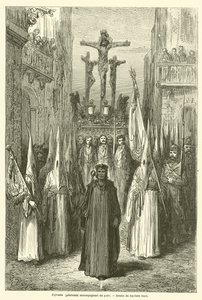 Cofrades (pénitents) accompagnant un paso - Gustave after Dore