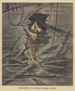 Plongeurs recherchant une épave au Havre - after Henri Meyer