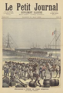 Troupes sénégalaises débarquant au nouveau quai de Cotonou, Dahomey