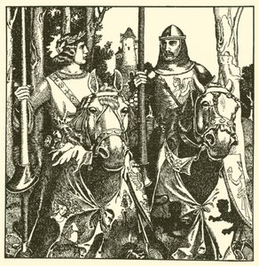 Sir Percival et Sir Lamorack chevauchent ensemble