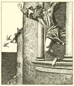 Sir Tristram saute dans la mer - after Howard Pyle