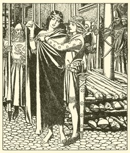 Tristram secourt la Dame Moeya - after Howard Pyle