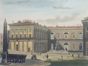 Cour intérieure du Palazzo Pitti, Florence, gravée par Johann Falkeisen (1804-83) et colorée par L. Cherbuin, vers 1842 - after Italian School