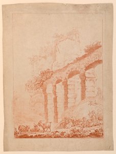 Bergers dans un paysage avec des ruines