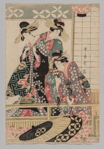 Femmes de Yoshiwara Regardant dans la Rue au Printemps - after Kitagawa Utamaro