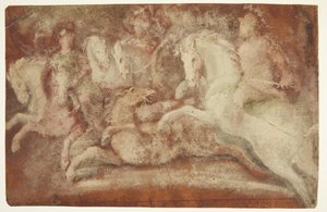 Scène de bataille avec chevaux et deux cavaliers