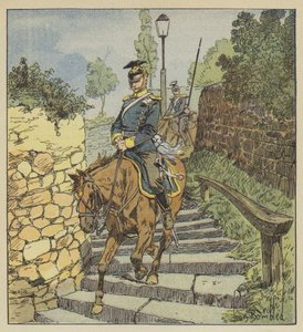 À Châteaudun, Deux uhlans poursuivis descendent à cheval l
