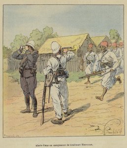 Alerte dans un campement de tirailleurs Haoussas - after Louis Charles Bombled