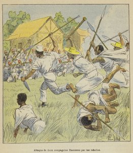 Attaque de deux compagnies Haoussas par les rebelles - after Louis Charles Bombled