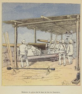 Batteries de pièces de 14 dans le fort de Tamatave - after Louis Charles Bombled