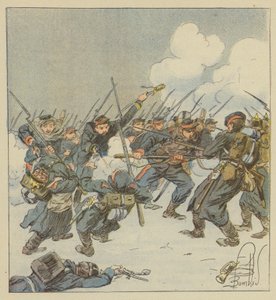 Charge à la baïonnette du 22e mobiles (Dordogne), au combat de Saint-Jean-sur-Erve - after Louis Charles Bombled