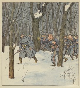 Charge à la baïonnette, sous bois, des mobiles de la Sarthe - after Louis Charles Bombled