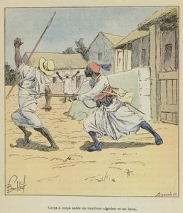 Corps à corps entre un tirailleur algérien et un Hova - after Louis Charles Bombled