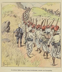 La colonne légère dans les monts Ambohimena, marche sur Tananarive - after Louis Charles Bombled