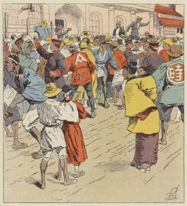 La foule attendant des nouvelles de la guerre devant le Figi-Humpo - after Louis Charles Bombled