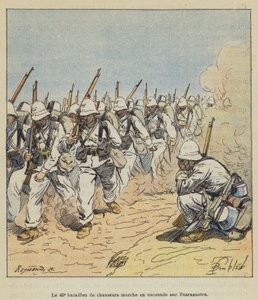 Le 40e bataillon de chasseurs marche en escouade sur Tsarasaotra - after Louis Charles Bombled