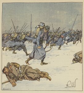 Le chasseur Martin, du 10e bataillon, laisse sa baïonnette dans le corps d