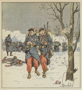Le fourrier Delorme, blessé, se retire sous les balles - after Louis Charles Bombled