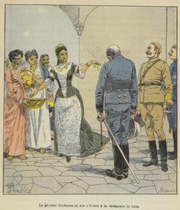 Le général Duchesne et ses officiers à la cérémonie du bain - after Louis Charles Bombled