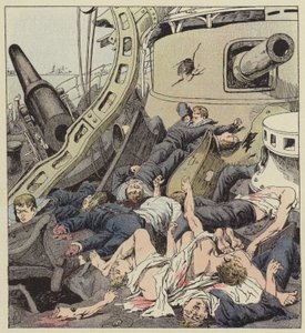 Le pont du Varyag après le combat du 9 février - after Louis Charles Bombled
