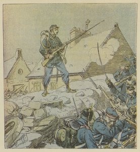 Le sergent Pitou, en montant intrépidement sur la barricade de Courceboeufs, décide de la prise du village - after Louis Charles Bombled