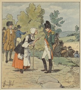 Napoléon cause avec une vieille femme de Tarare - after Louis Charles Bombled