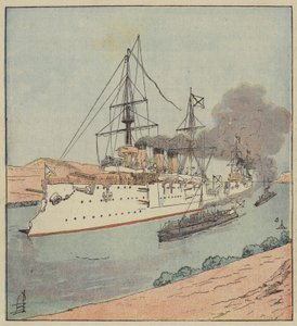 Navires de guerre russes dans le canal de Suez - after Louis Charles Bombled