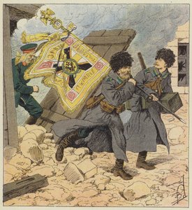Sauvetage du drapeau pendant le bombardement de Vladivostok - after Louis Charles Bombled