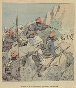 Soldats de la colonne Combes surprenant des rebelles - after Louis Charles Bombled