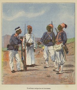 Tirailleurs malgaches et haoussas - after Louis Charles Bombled
