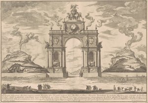 La Prima Macchina pour la Chinea de 1756: Un arc de triomphe entre le mont Etna et le mont Vésuve - after Paolo Posi Giuseppe Pozzi