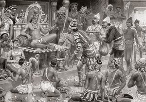 Pulakeshin II, le Chalukaya, recevant des envoyés de Perse à Badami, de l