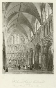 Église St Saviour, Southwark, 1850, anciennement St Mary Overyes, vue vers le sud-est - after Thomas Allom
