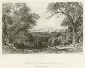 Château de Windsor depuis Bishopsgate, côté Surrey du Grand Parc - after Thomas Allom