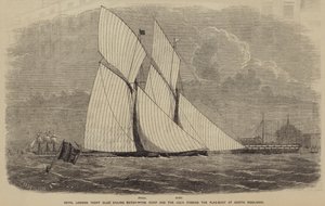 Course de voile du Royal London Yacht Club, le Romp et le Julia passant la bouée de drapeau à North Woolwich - after Thomas Harrington Wilson