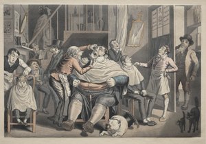 Une boutique de barbier - after Thomas Rowlandson