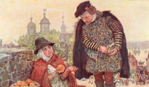 Shakespeare achète une orange à deux sous à un vendeur de fruits sur Tower Hill, Londres