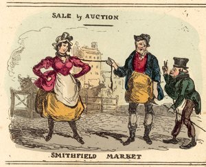 Jolie fille, en vente aux enchères au marché de Smithfield