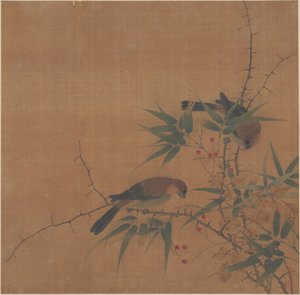 Branche de bambou avec baies et oiseaux - anonymous 