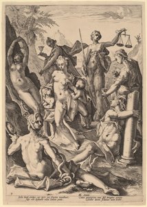 Les Sept Vertus - attributed to Jacob Matham, after Hendrik Goltzius
