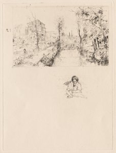 Paysage avec pont et enfant
