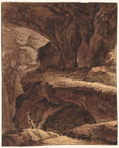 Paysage rocheux avec une chapelle dans une grotte