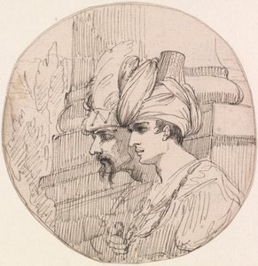 Deux têtes dans un médaillon - attributed to John Hamilton Mortimer
