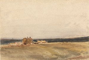 Chariot de foin dans un paysage ouvert - attributed to Peter DeWint