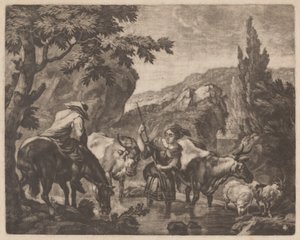 Bétail traversant un ruisseau - attributed to Robert Robinson,after Nicolaes Pietersz Berchem
