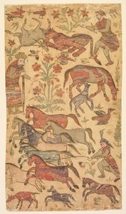 Une image marbrée de Rustam attrapant Rakhsh - attributed to Shafi