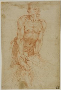Homme tirant sur un drap : Étude pour la mise au tombeau [Sacristie de la Chartreuse de Saint Martin, Naples, 1596]. - called Cavaliere d