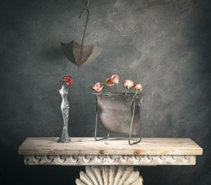 Roses rustiques et parapluie