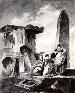 Trois jeunes filles près de ruines
