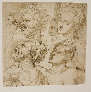 Études pour les têtes de trois satyres, un vieil homme et deux femmes